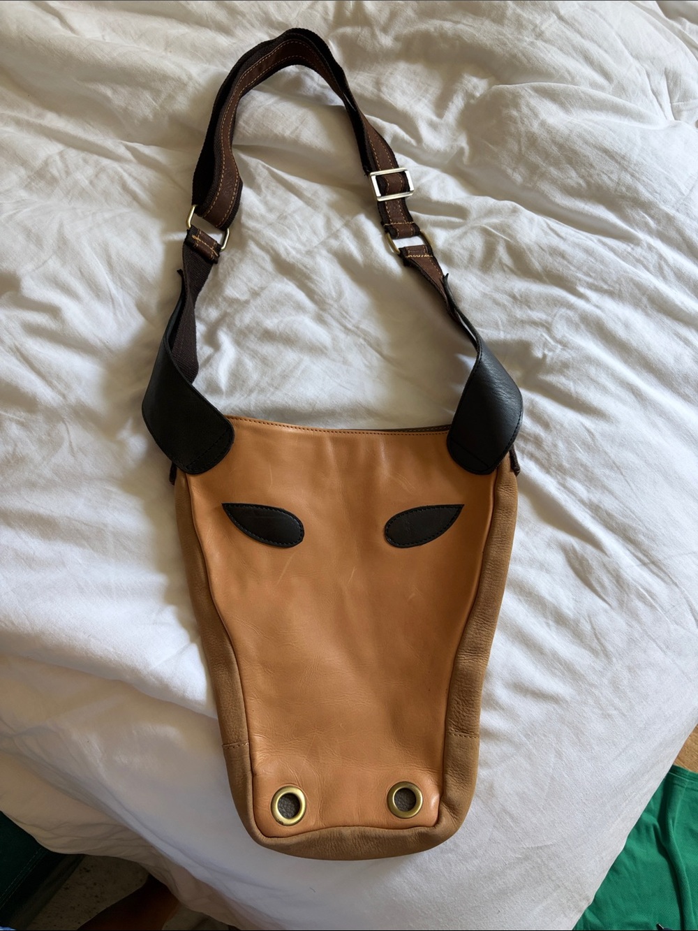 Tan and Black Leather Messenger Bag with Adjustable Strap from Argentina